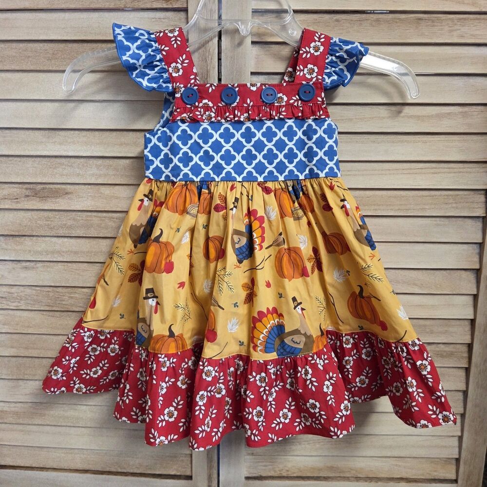 Eleanor Rose Thanksgiving Turkey Dress Toddler Size 2 Ruffle Floral Fall